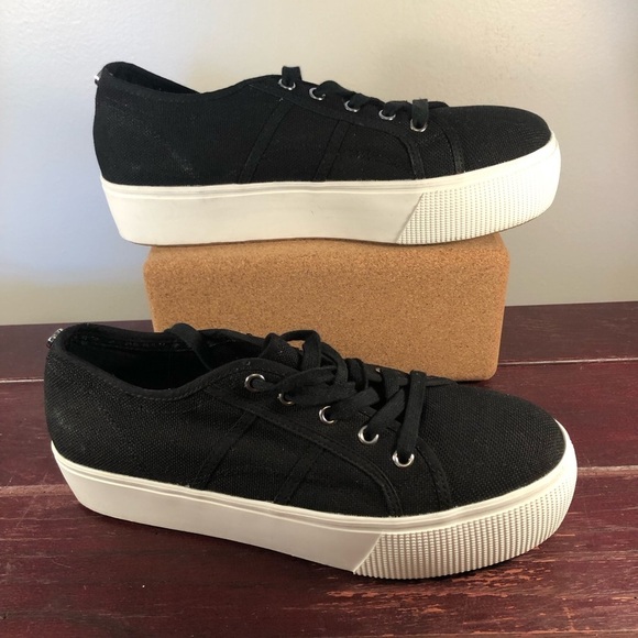 Steve Madden Emmi Canvas Lace Up Platform Sneakers 1.5" Heel Black Size 10 - Picture 4 of 11